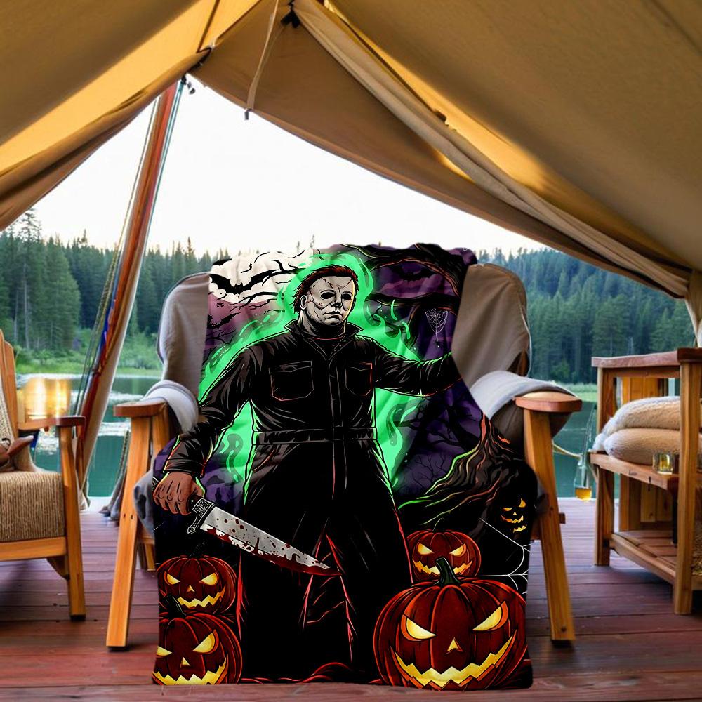 1pc Halloween Michael Myers Outdoor Blanket Lightweight Flannel, Soft & Warm, All Season Use for Sofa, Outdoor, Camping, Living Room, Office, Chair