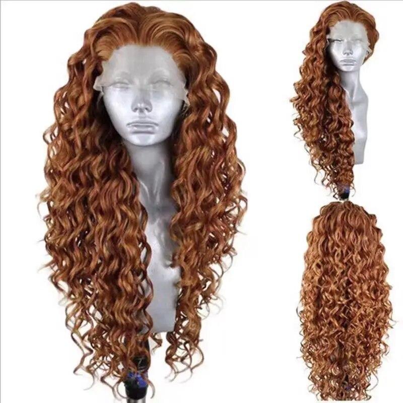 Orange Long Curly Lace Wig Cosplay Wig Halloween Synthetic Long Hair Role Play Wig for Women Girls Lace Front Wig