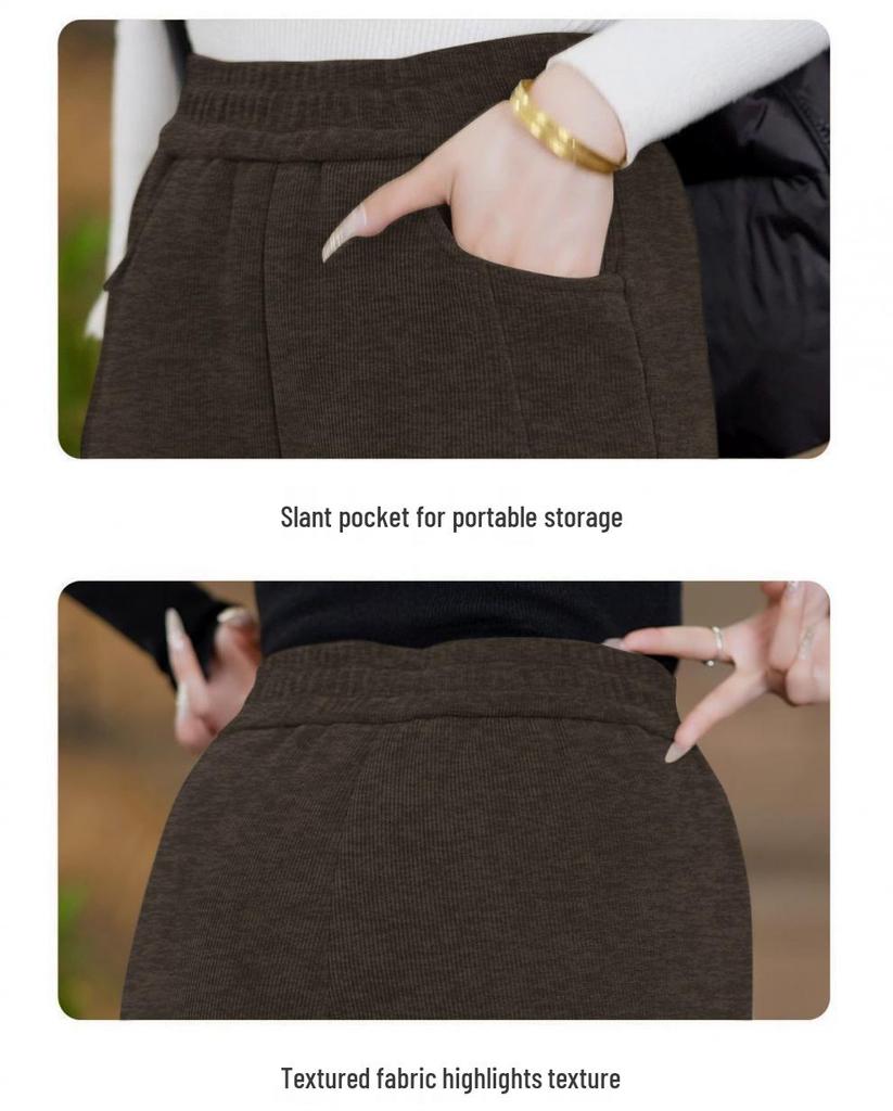 Women's Stylish Straight-Leg Fleece-Lined Pants, 2026 Autumn/Winter Collection - Eight-Tenths Length for Outdoor Wear.