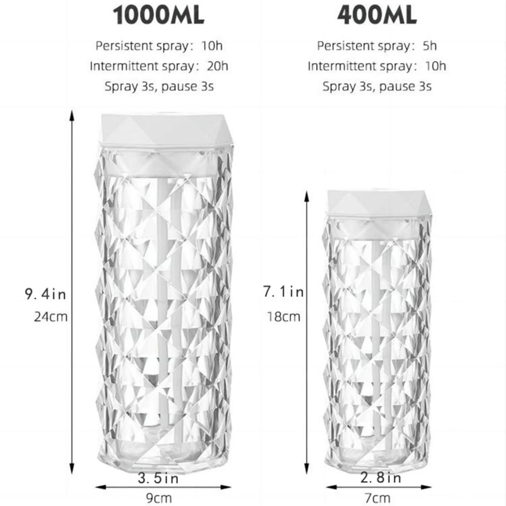 1Pcs 400/1000ml Colorful USB Crystal Humidifier Atmosphere light with Aromatherapy and Air Purification for Bedroom and Desktop