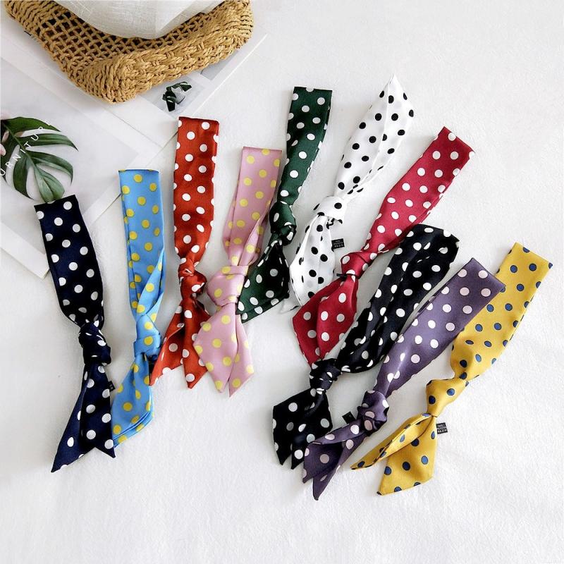 Fashion Dot Ribbon Silk Scarf Women Thin Neck Scarves Lady Small Shawls Narrow Female Neckerchief Dress Accessories