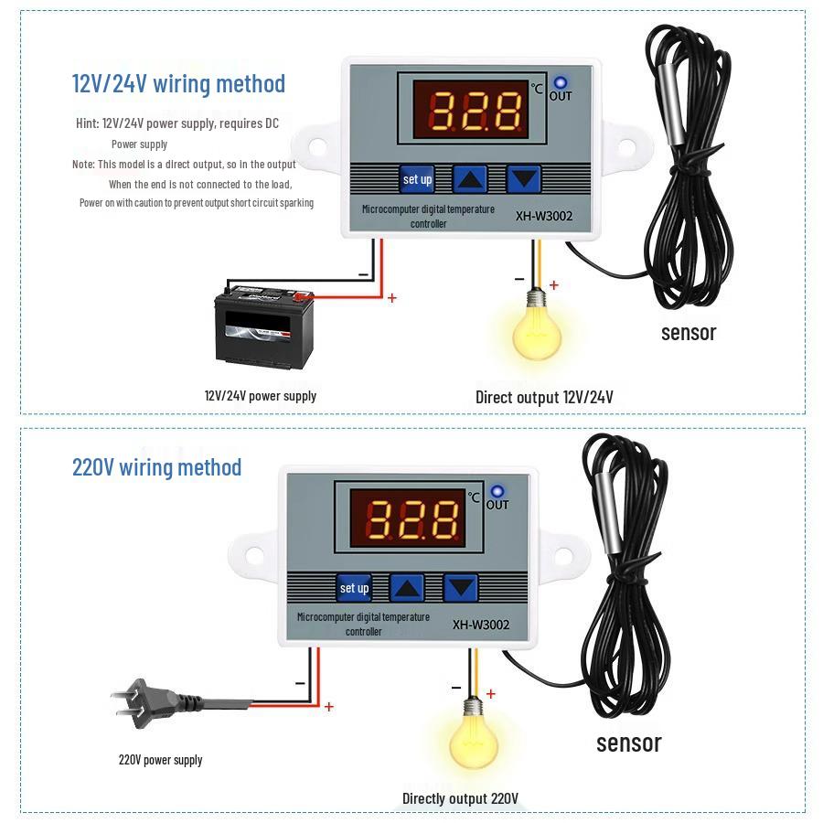12/24V Digital Intelligent Temperature Controller with Sensor
