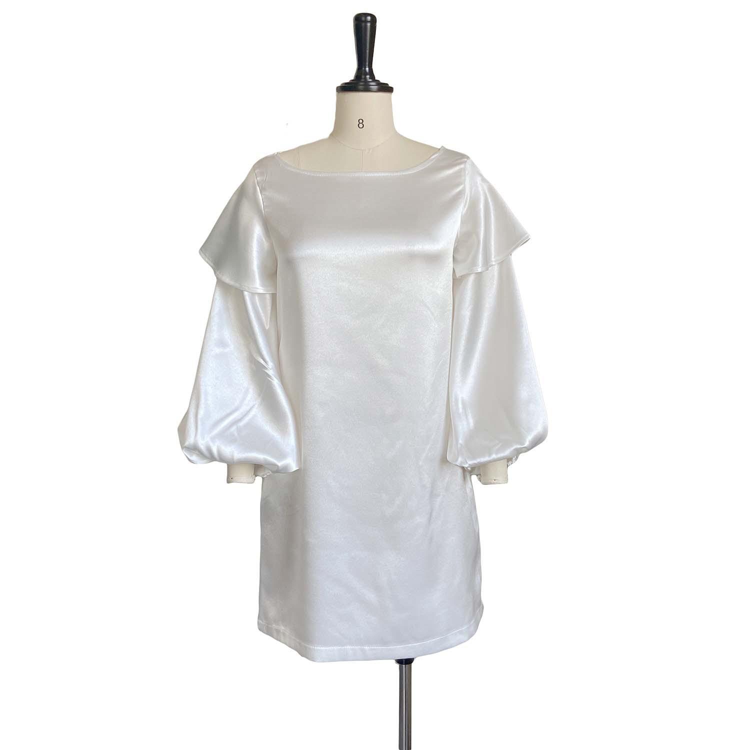

Spring Fashion Loose Bubble Sleeves Solid Color Large Size Dress S белый