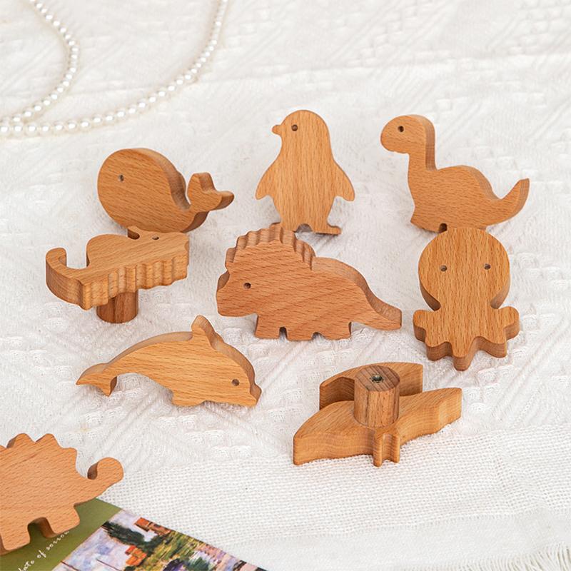 Cabinet Door Handle Children's Room Creative Cute Dinosaur Unique Wooden Animal Drawer Knobs Bedroom Decorative Drawer