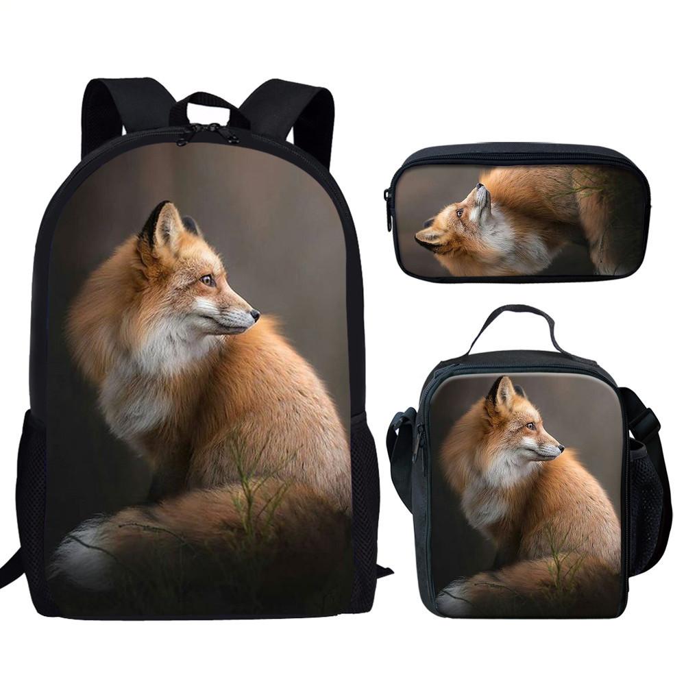 Trendy Popular New Fox 3D Print 3pcs/Set Student School Bags Laptop Daypack Backpack Lunch Bag Pencil Case