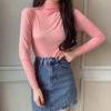 Women Bottoming Top Slim Fit Long Sleeve Half Turtleneck High Elasticity Pullover Keep Warm Solid Color Autumn Winter Lady Bottomed