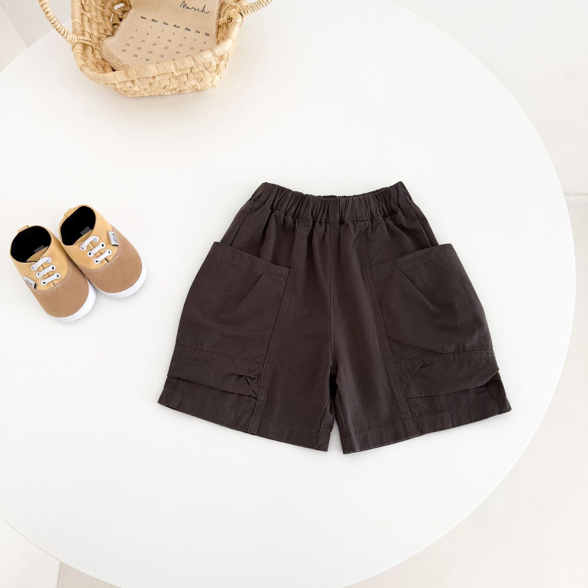 Summer Kids Cargo Shorts Boys Girls Casual Multi Pocket Mid Length Pants Baby Fashionable Thin Trousers 80cm