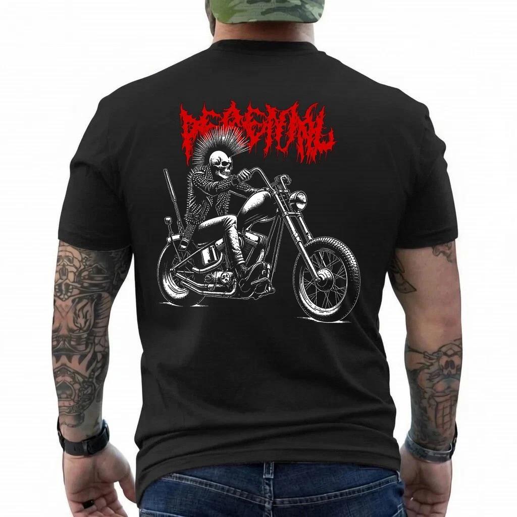 Skeleton Biker T-Shirt Chopper Motorcycle Graphic Tee Punk Metal Streetwear S