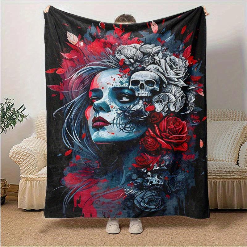 1pc Day of the Dead Blanket  Soft and Cozy Home Decor Gift for Friend, Suitable for All Seasons, Living Room, Travel, Camping