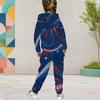 Girls Hooded Long Sleeve Star Printed Two Piece Set Red Blue White Kangaroo Pocket Cuffed Pants