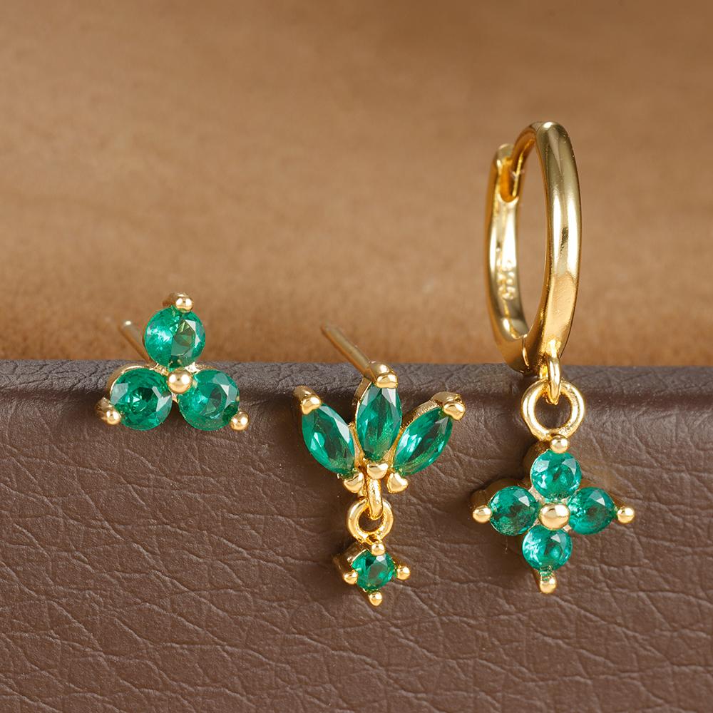 Luxury Flowers Pendant Piercing Earrings Set For Women Stainless Steel Colorful Zircon Hoop Earring Lady Jewelry aretes de mujer