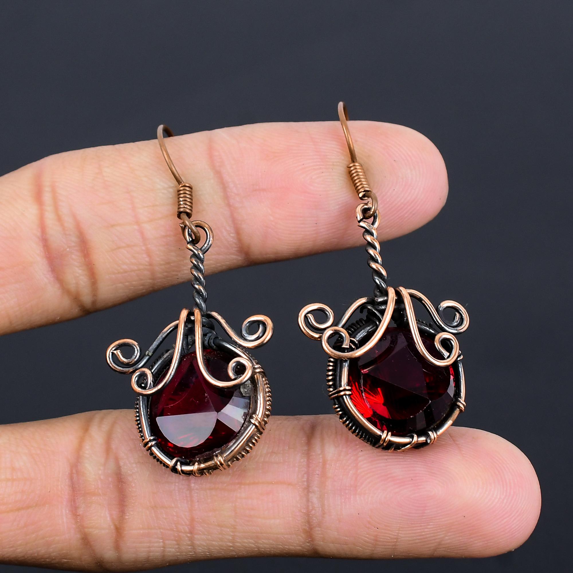 

Украшения из граната, серьги, обернутые медной проволокой 999 пробы, серьги из драгоценных камней ручной работы на День памяти 2.55 Inches