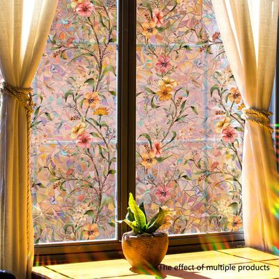 Xc3027 Autocollant de fenêtre en verre fleur colorée, Autocollant statique, Autocollant de fenêtre coloré à la lumière du soleil, Autocollant mural décoration intérieure Peut être coupé