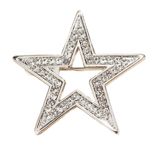 Zinc Alloy Brooch Pin Star Shape Lapel Badge with Rhinestones Inlaid Decorative Outfit Pin