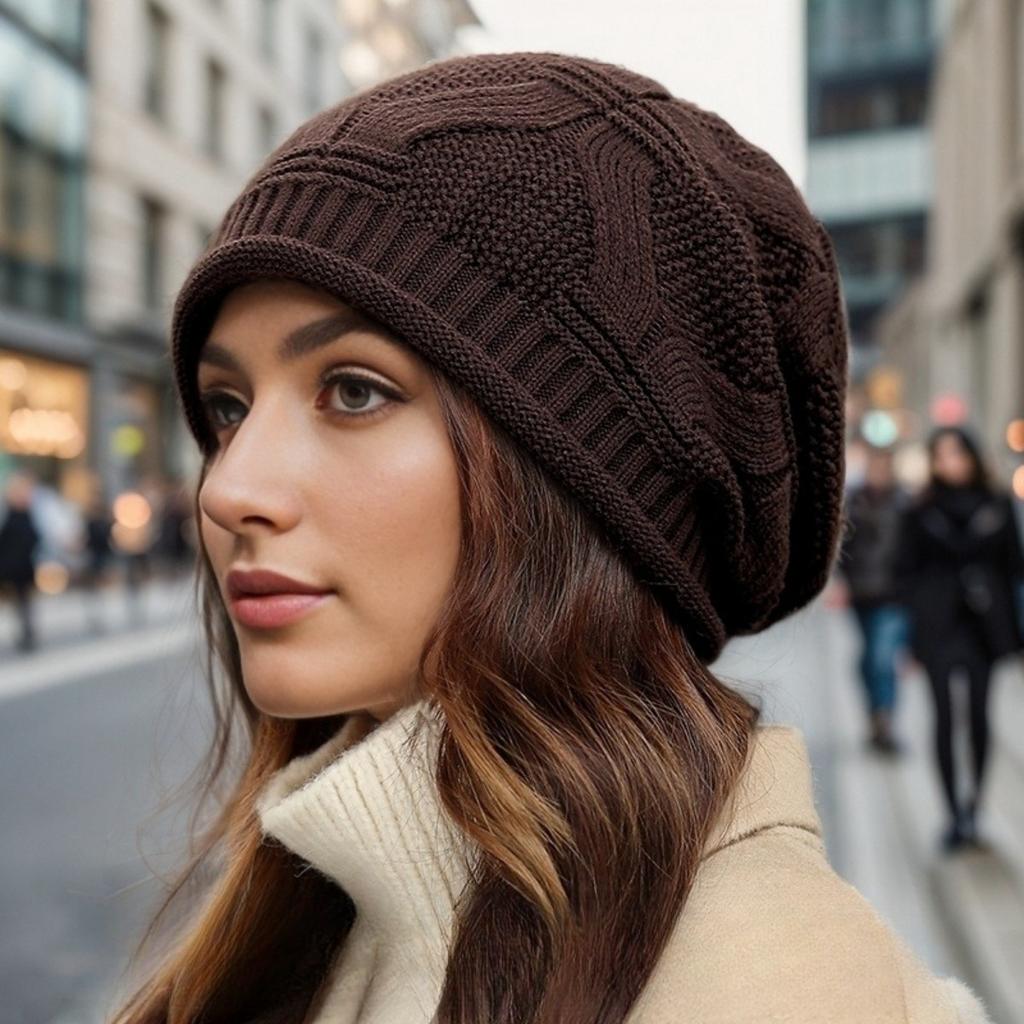 Big Head Circumference Hat, Women's, Pile Pile Pile Hat, Baotou, Confinement Hat, Single-layer, Thin, Rolled Edge, Knitted, Woolen Hat