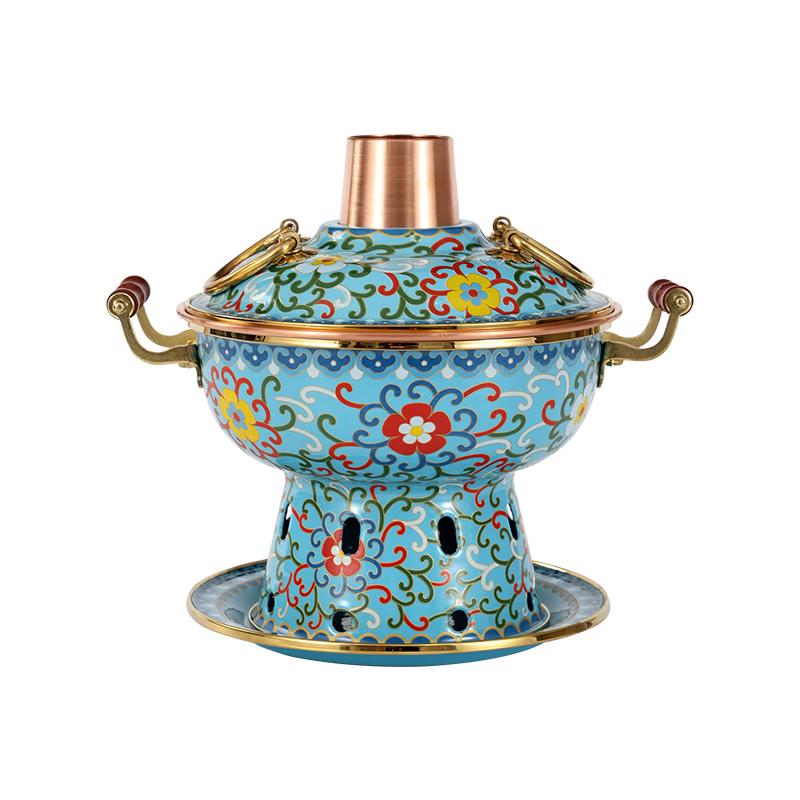 Baishengnu Personal Copper Alcohol Hot Pot with Enamel Design