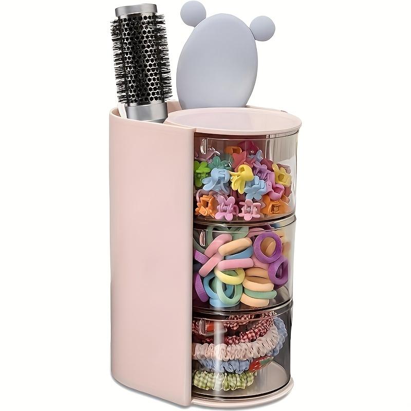 

180° Rotating 3-Tier Cosmetic Organizer: Holds Brushes, Sponges & Hair Accessories. Clear, Space-Saving Desktop Rack. розовый