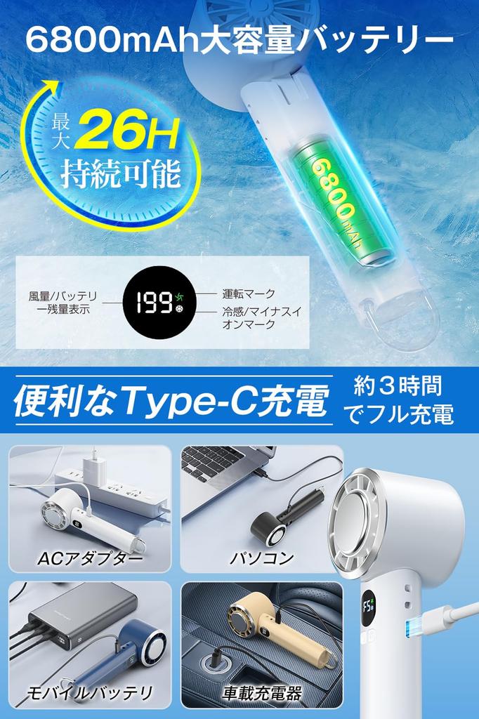 Innovation Portable Fan with Cooling Stepless Airflow Instant Cooling To Neck Mini Desk Handheld USB 6800mAh High LED Stand 5 Low Perfect for Watching