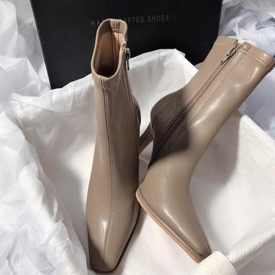 Fashion New Pointed Toe Short Boots Mid Thick Heel Women's Ankle Boots Back Zipper Casual Women Shoes Fashion Solid Boots Zapatos Mujer