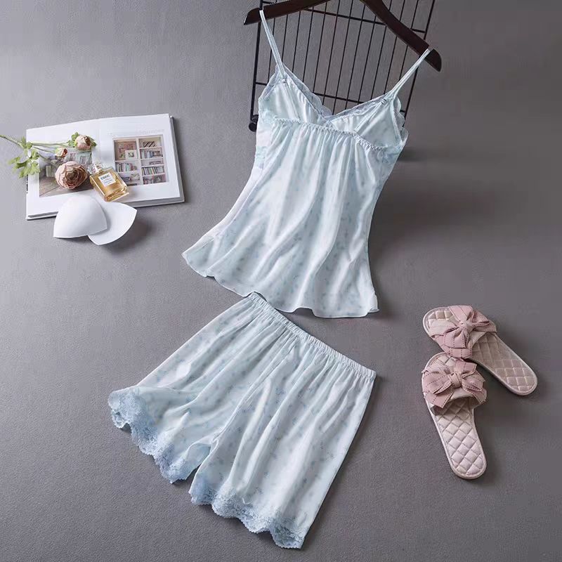 Pajamas sexy temptation women suspender nightgown nightgown set, imitation silk nightgown ice silk summer loungewear