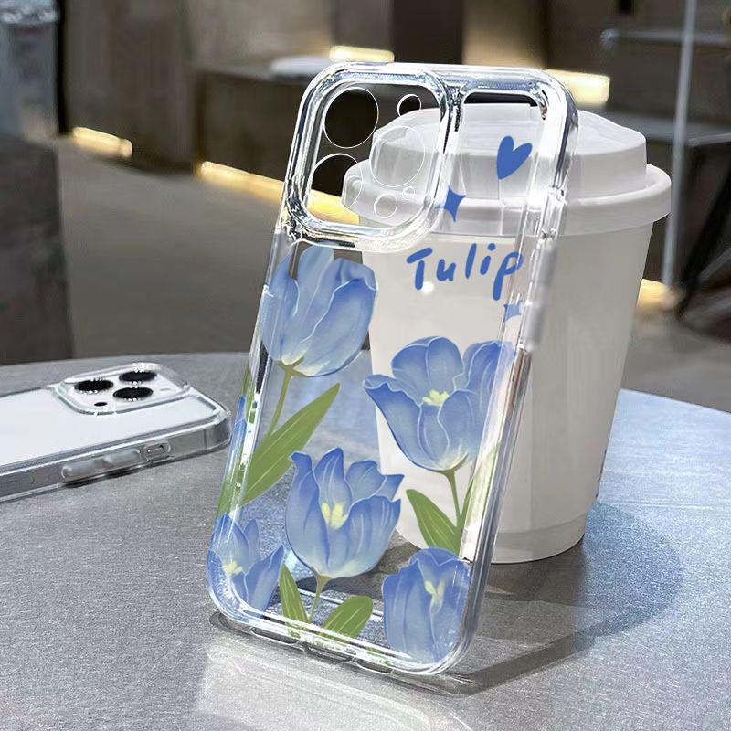 Transparent Tulip Flower and Star TPU Silicone Phone Case For iPhone 17 16 15 Pro Max 14 13 12 11 7 8 Plus XS X XR Air 17E Cover
