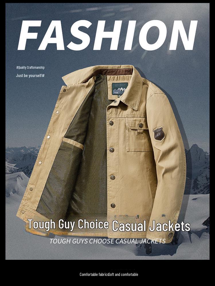 2024 Men's Spring & Autumn Lapel Jackets for Middle-aged & Elderly - Solid Color Casual Coats