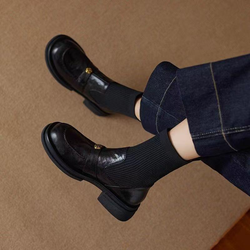 

Женские вязаные короткие ботинки на массивном каблуке - Осень/Зима 2025 Ботильоны-носки Мартин на высоком каблуке, эластичные, в универсальном британском стиле 40