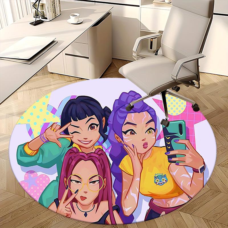 1pc Anime Design Round Carpet - Office Chair Mat, Non-Slip Rug for Home Decor, Living Room, Bedroom, Game Room