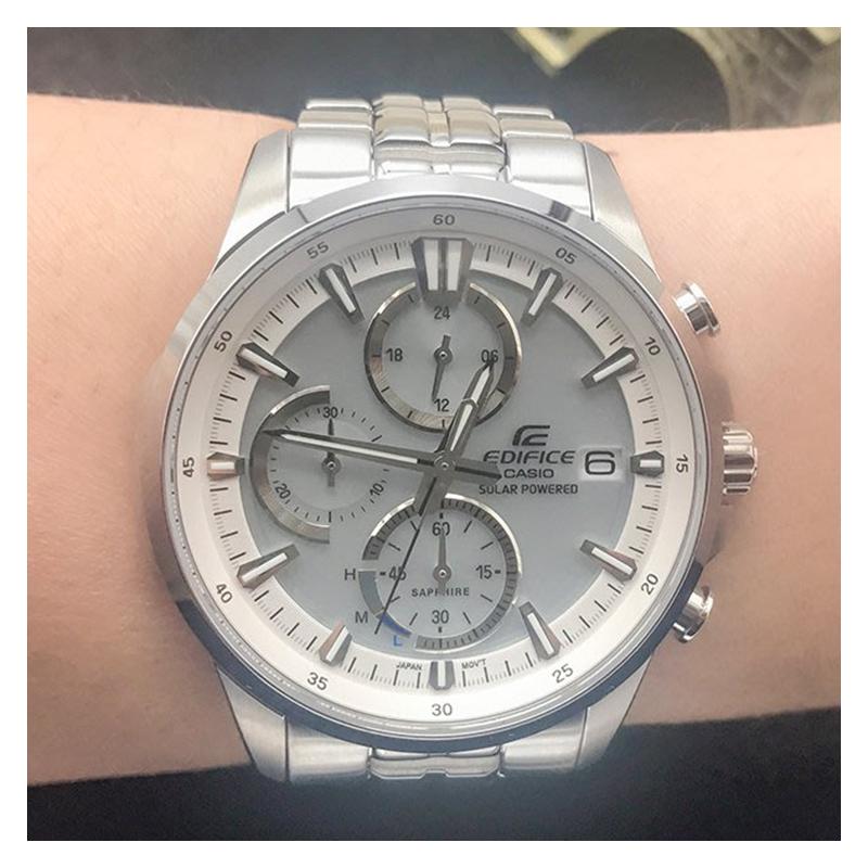 Casio EDIFICE Series Solar Waterproof Sapphire Mirror Quartz Movement Steel Strap Japanese and Korean Watch Men's Watch Silver Dial EFB-610SBD-7AVUPR