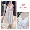 French suspender nightdress women's medium and long imitation acetic acid with chest pad loungewear smooth and drape pajamas spring and summer