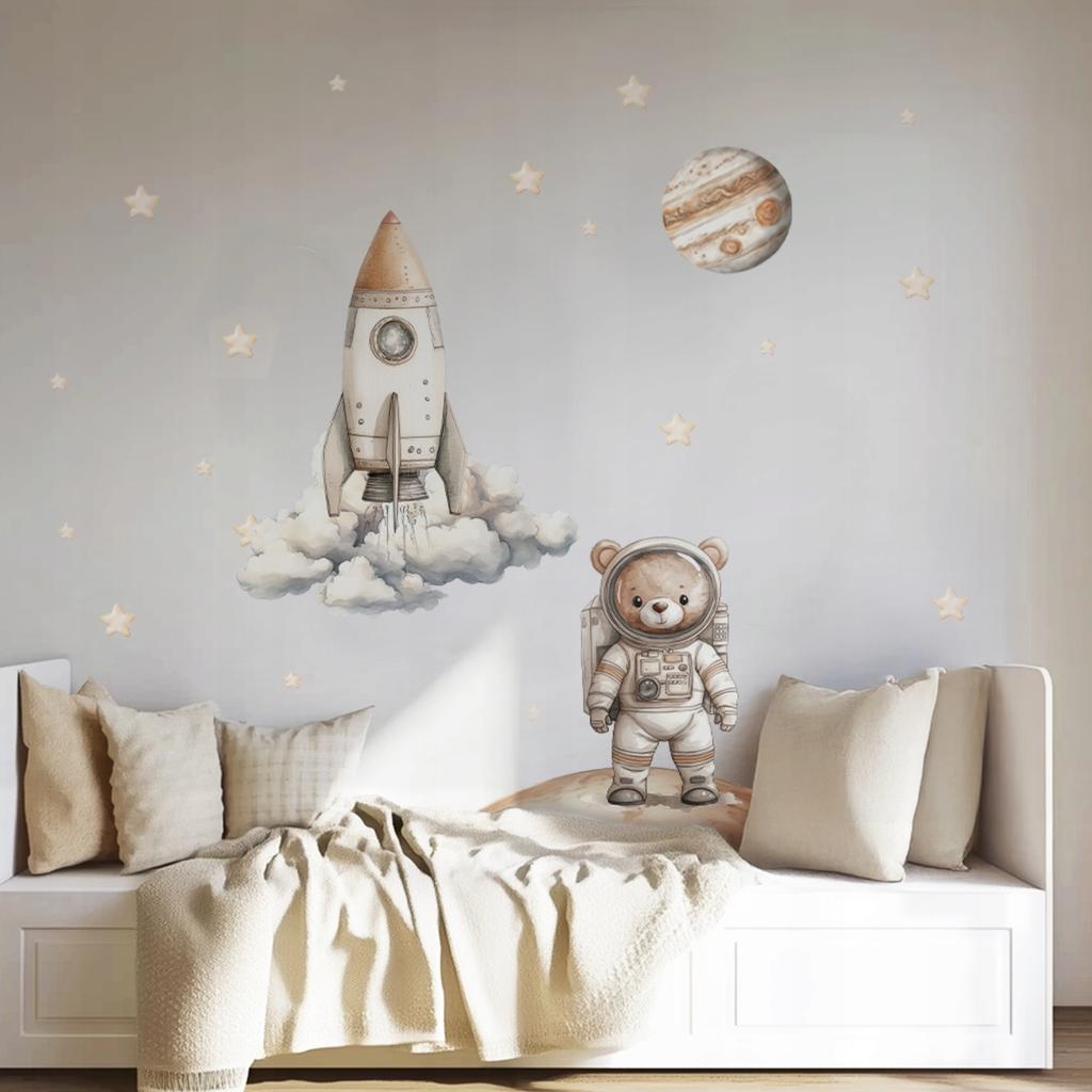 Wall Stickers Space Teddy Bear Astronaut Planets Children'S Room