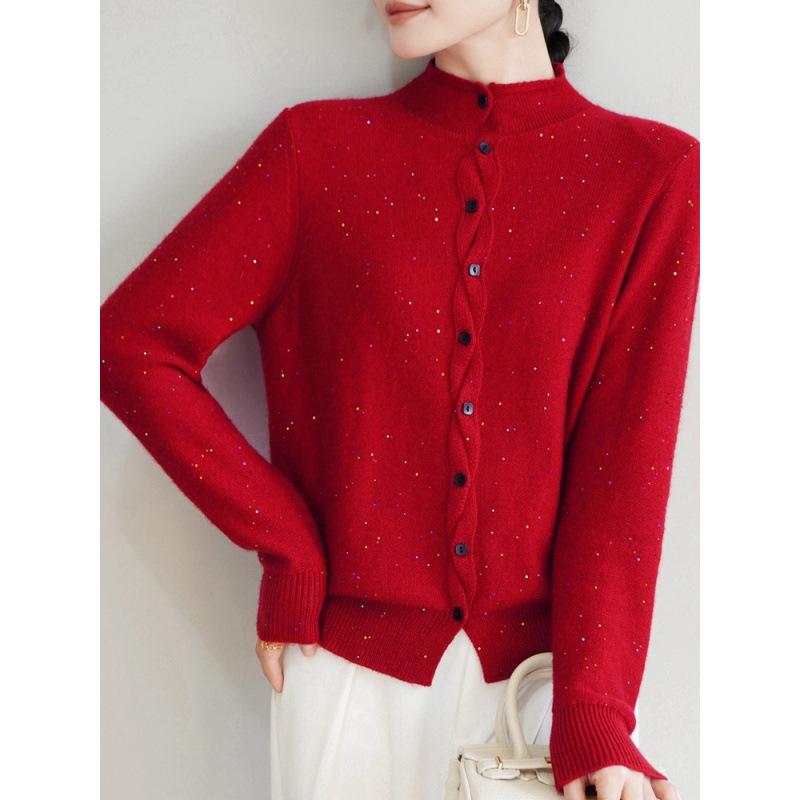 Women's French Sequined Knit Cardigan: Thick Autumn/Winter Outerwear Sweater 2025