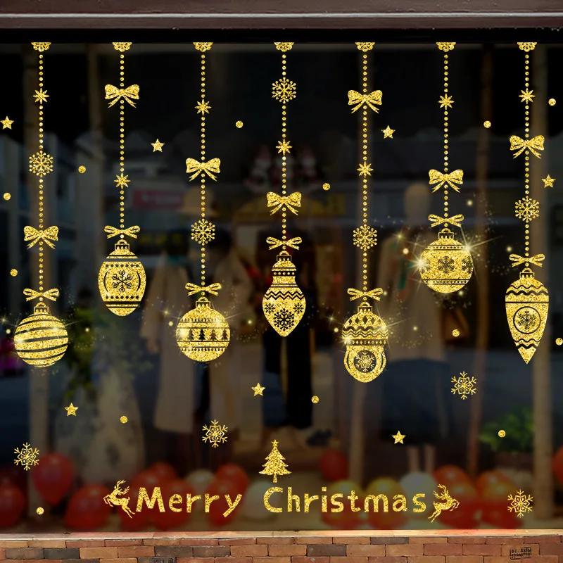 Weihnachten elektrostatische Aufkleber Einkaufszentrum Geschäft Laden Glasaufkleber Aufkleber Weihnachtsdekorationen goldene Fensteraufkleber