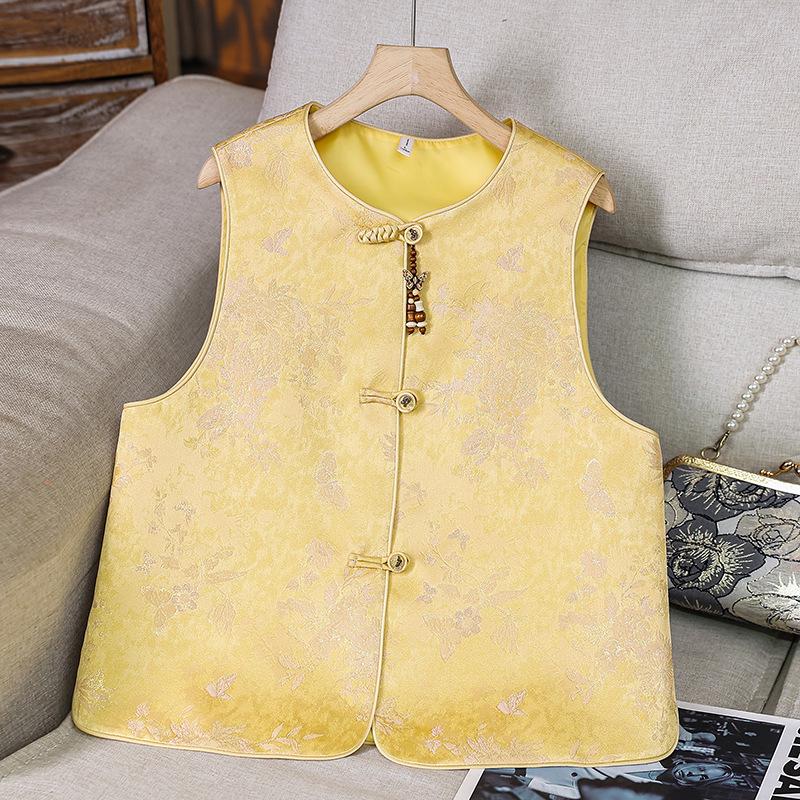 2026 Spring Women s Cap Sleeve Round Neck Vest - New Chinese Style XL жёлтый