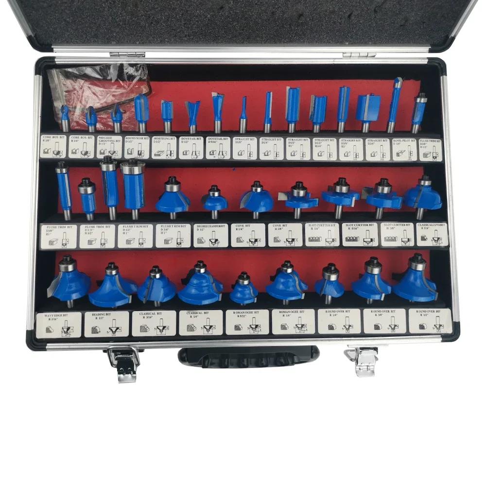 Allsome Set de freze cu tija de 1/4 inch, 35 de bucăți, set de freze cu vârf din carbură de tungsten, set de instrumente pentru freza pentru prelucrarea lemnului