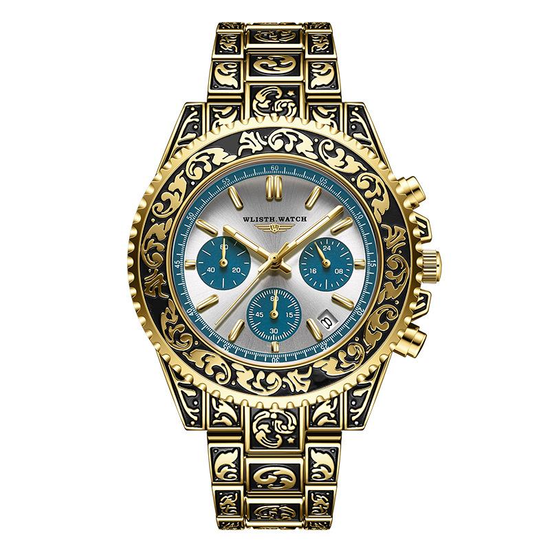 Men's Luxury Business Retro Watches Date,Chronograph Creative Steel Band Quartz Watch For Man Waterproof Clock Relogio