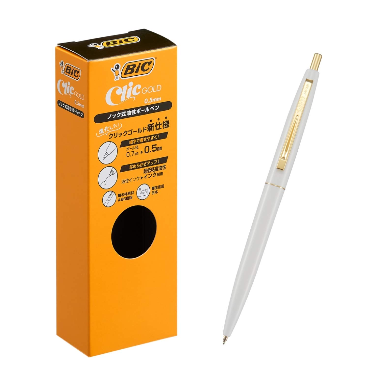 Bic Japan Bic Click Золотая шариковая ручка Черная Гладкий Белый корпус CFCGWHI05BLKJ 0,5 мм Масляные чернила 12 шт. белый