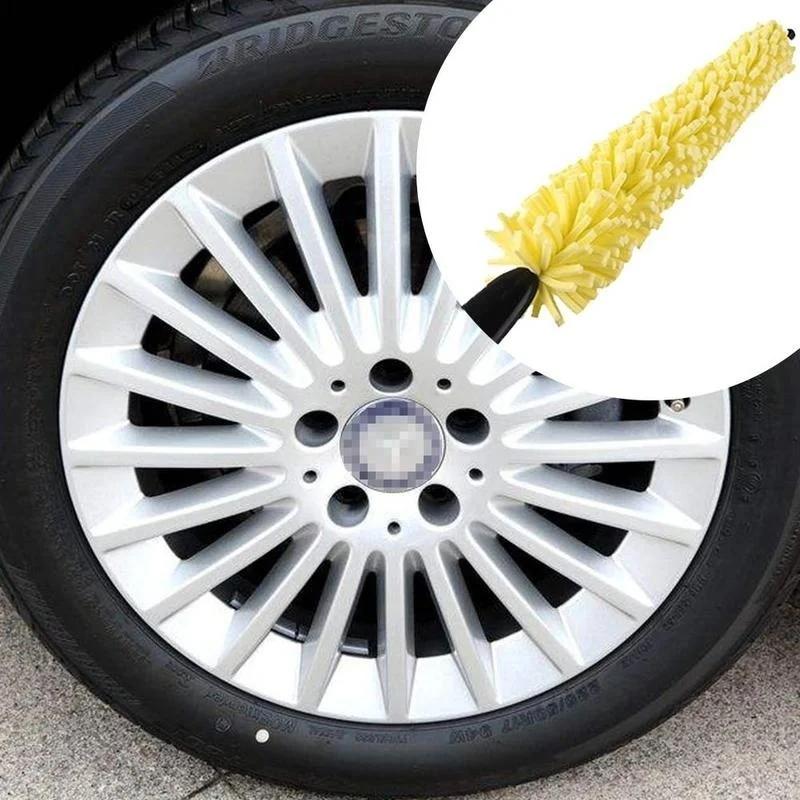 1X Auto Car Tool Tire Rim Cleaner Black Plastic Handle Yellow Sponge Car Wheel Brush Cleaning Scrub Tool High Quality
