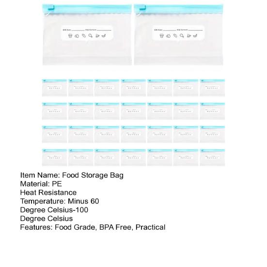 30Pcs Reusable Food Storage Bags BPA Free Leak-Resistant Transparent Design Microwave Safe Fresh-keeping Bags