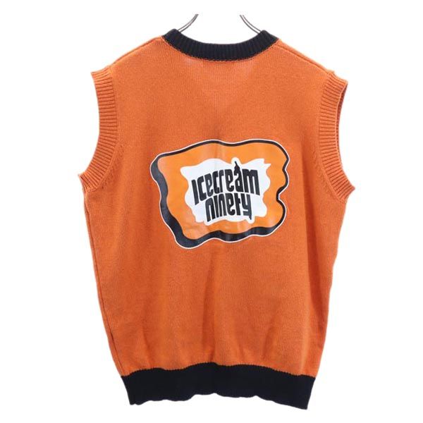 ICE CREAM Logo Print V Neck Knit Vest L Orange Series Men's Used