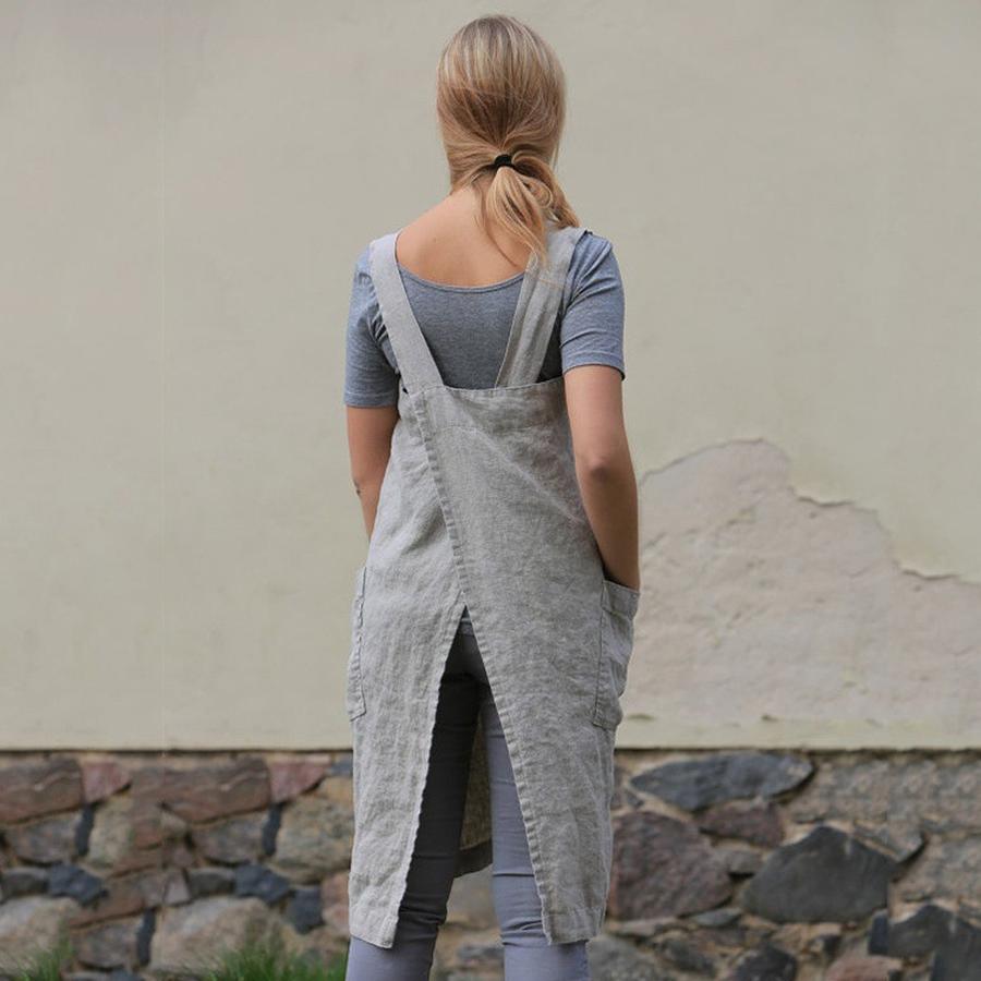Women's Cotton Linen Apron Dress Long Loose Maxi Dress
