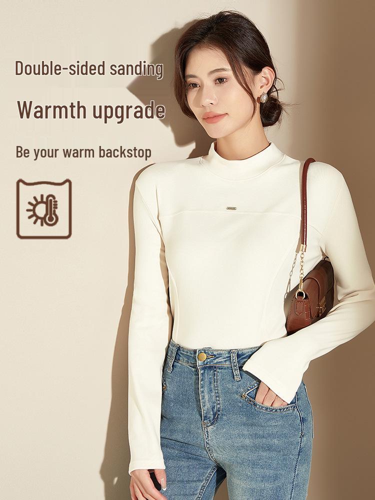 2025 Autumn/Winter Women's High Neck German Velvet Thickened Base Layer Long Sleeve Top