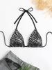 2026 Sexy Zebra Print Triangle Bikini Top - Open Back Tie-up Halter Swimsuit