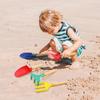 5-Piece Kids Beach Toy Set - Metal Tools with Wooden Handles (Shovel Rake Fork Spoon Trowel) Durable Sand Play & Gardening Kit