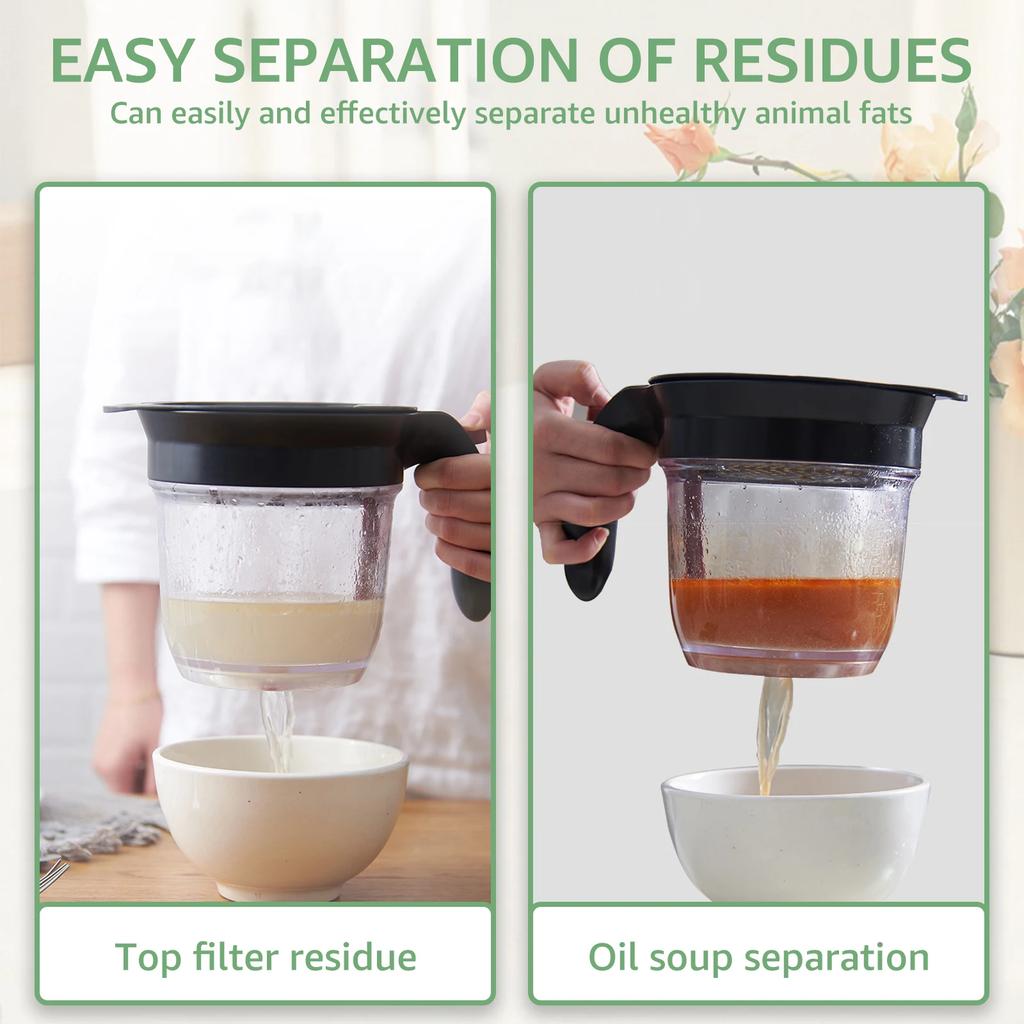 1000 ML Fat Separator Plastic Oil Soup Separator with Bottom Release and Oil Strainer Fat Strainer Gravy Separator Measuring Cup
