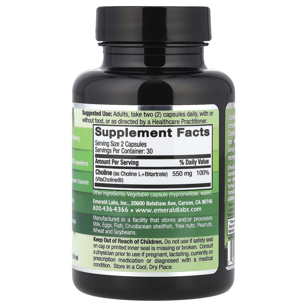 Emerald Laboratories VitaCholine®, 550 Mg, 60 Veggie Capsules (275 Mg Per Capsule)