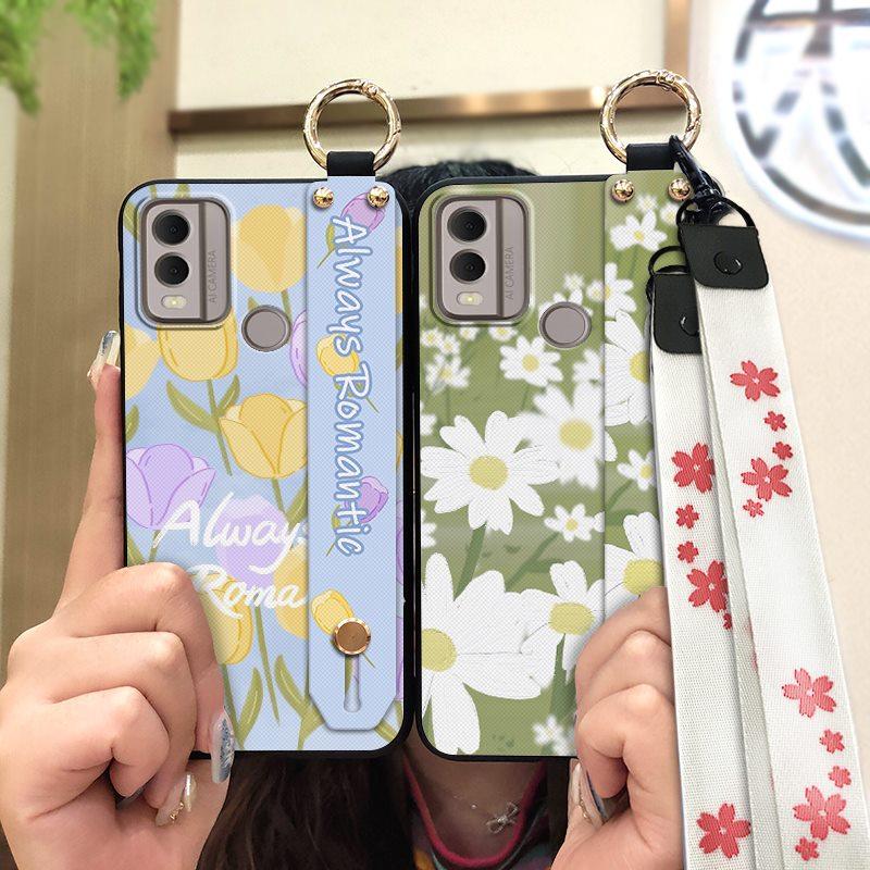 Soft Case Flower Phone Case For Nokia C22 Wristband Durable Ring Waterproof Lanyard Oil Painting Back Cover Silicone