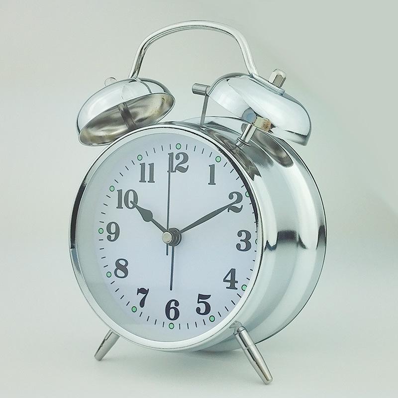 Metal Ring Alarm Clock Silent Luminous with Night Light Student Children's Bedroom Bedside Alarm Clock