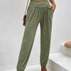 Solidne spodnie haremki z wysokim stanem damskie dorywczo luźne spodnie szerokie nogawki damskie 2023 modna kieszeń Chic w pasie wąskie spodnie 28431