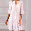 Summer new women's clothing V-neck loose five-quarter sleeve printed dress women
